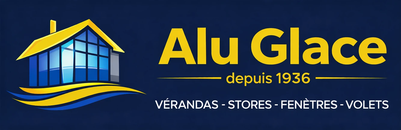 Logo d’Alu Glace : vérandas, stores, fenêtres, volets, depuis 1936
